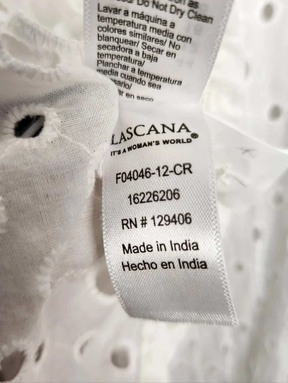 Lascana White Eyelet Button Up Long Sleeeve Collared Blouse Womens Size 12 - Picture 12 of 12